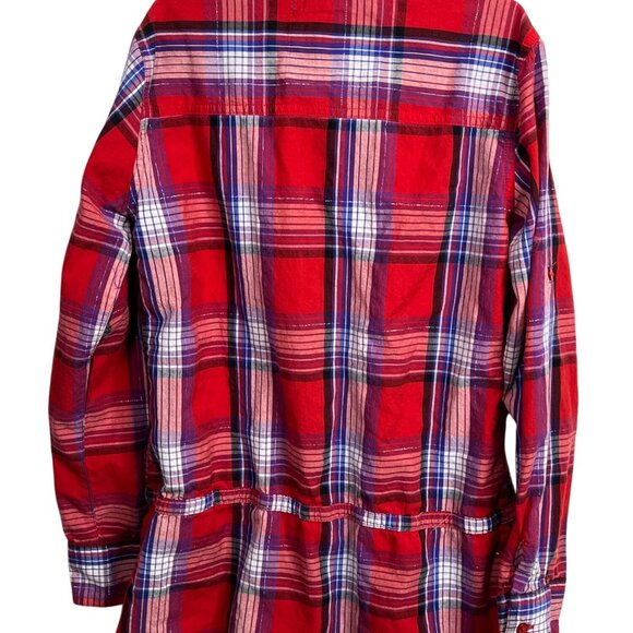 Justice Girls 14 Plaid Button Down Shirt Red Blue Long Sleeve Tie Waist Fall - Picture 2 of 9